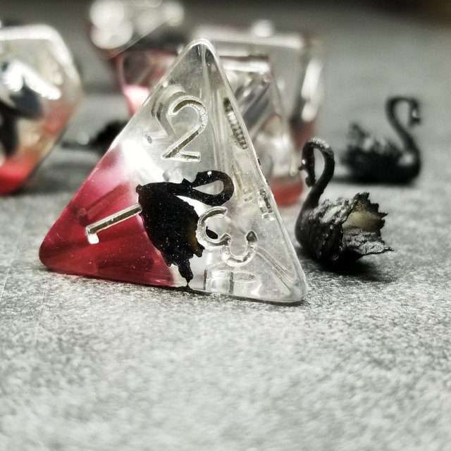Sage's Familiars- Black Swan Familiar Resin Polyhedral Dice Set - Sage's PortalResin Dice Set