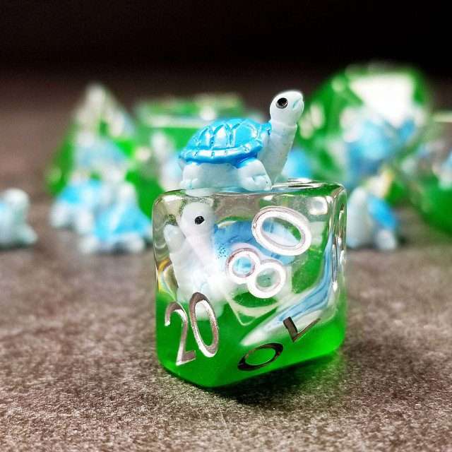 Sage's Familiars- Blue Baby Turtle Familiar Resin Polyhedral Dice Set - Sage's PortalResin Dice Set