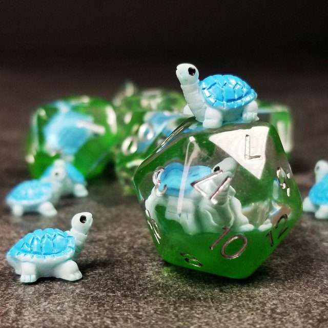 Sage's Familiars- Blue Baby Turtle Familiar Resin Polyhedral Dice Set - Sage's PortalResin Dice Set