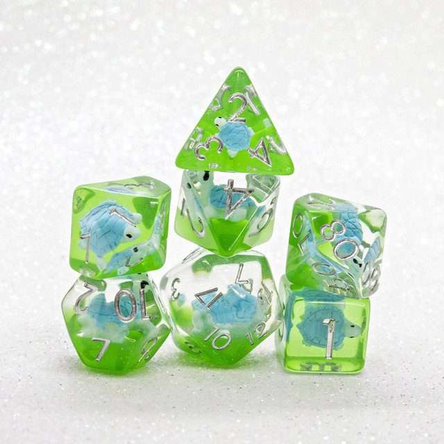 Sage's Familiars- Blue Baby Turtle Familiar Resin Polyhedral Dice Set - Sage's PortalResin Dice Set