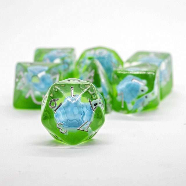 Sage's Familiars- Blue Baby Turtle Familiar Resin Polyhedral Dice Set - Sage's PortalResin Dice Set