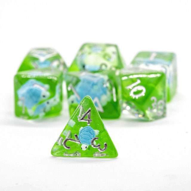 Sage's Familiars- Blue Baby Turtle Familiar Resin Polyhedral Dice Set - Sage's PortalResin Dice Set
