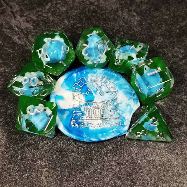 Sage's Familiars- Blue Baby Turtle Familiar Resin Polyhedral Dice Set - Sage's PortalResin Dice Set