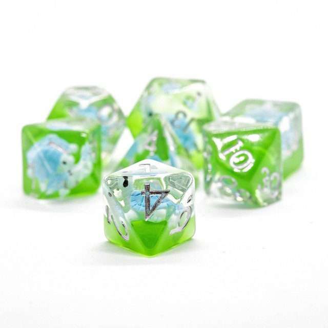 Sage's Familiars- Blue Baby Turtle Familiar Resin Polyhedral Dice Set - Sage's PortalResin Dice Set