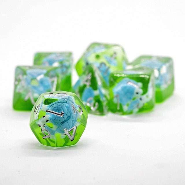 Sage's Familiars- Blue Baby Turtle Familiar Resin Polyhedral Dice Set - Sage's PortalResin Dice Set