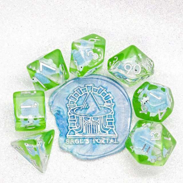Sage's Familiars- Blue Baby Turtle Familiar Resin Polyhedral Dice Set - Sage's PortalResin Dice Set