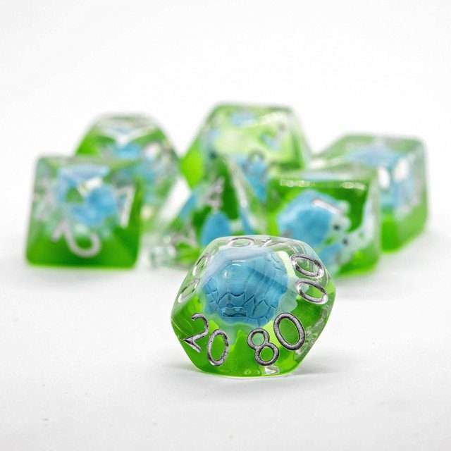 Sage's Familiars- Blue Baby Turtle Familiar Resin Polyhedral Dice Set - Sage's PortalResin Dice Set
