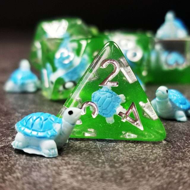 Sage's Familiars- Blue Baby Turtle Familiar Resin Polyhedral Dice Set - Sage's PortalResin Dice Set