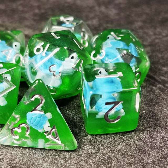 Sage's Familiars- Blue Baby Turtle Familiar Resin Polyhedral Dice Set - Sage's PortalResin Dice Set