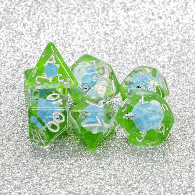 Sage's Familiars- Blue Baby Turtle Familiar Resin Polyhedral Dice Set - Sage's PortalResin Dice Set