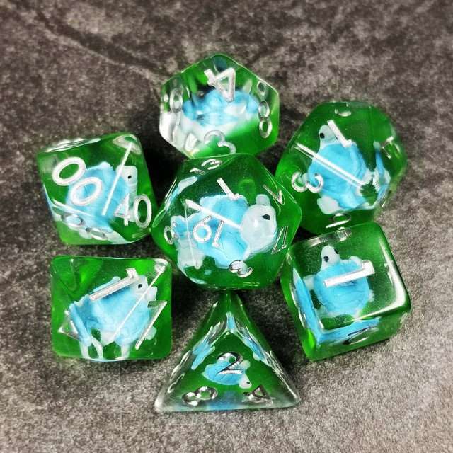Sage's Familiars- Blue Baby Turtle Familiar Resin Polyhedral Dice Set - Sage's PortalResin Dice Set