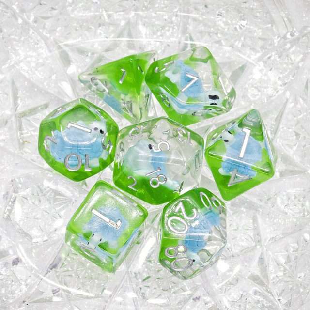 Sage's Familiars- Blue Baby Turtle Familiar Resin Polyhedral Dice Set - Sage's PortalResin Dice Set