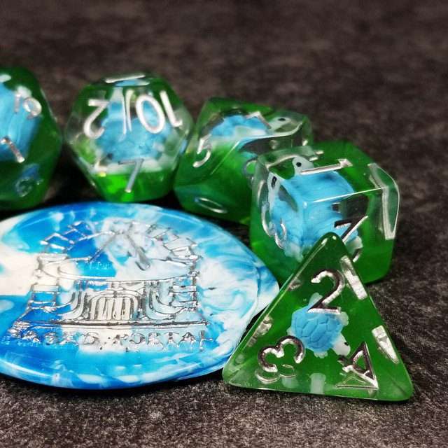 Sage's Familiars- Blue Baby Turtle Familiar Resin Polyhedral Dice Set - Sage's PortalResin Dice Set