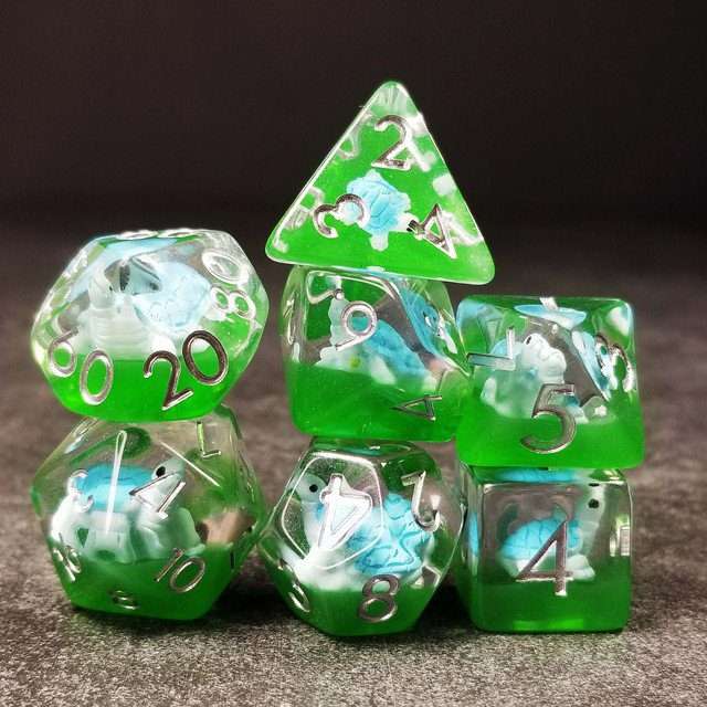 Sage's Familiars- Blue Baby Turtle Familiar Resin Polyhedral Dice Set - Sage's PortalResin Dice Set