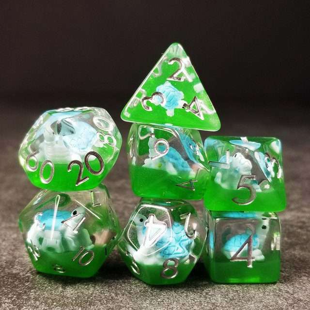 Sage's Familiars- Blue Baby Turtle Familiar Resin Polyhedral Dice Set - Sage's PortalResin Dice Set