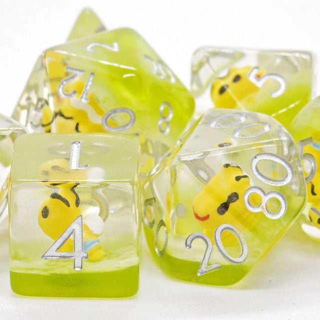 Sage's Familiars - Bumble Bee Familiar Resin Polyhedral Dice Set - Sage's PortalResin Dice Set