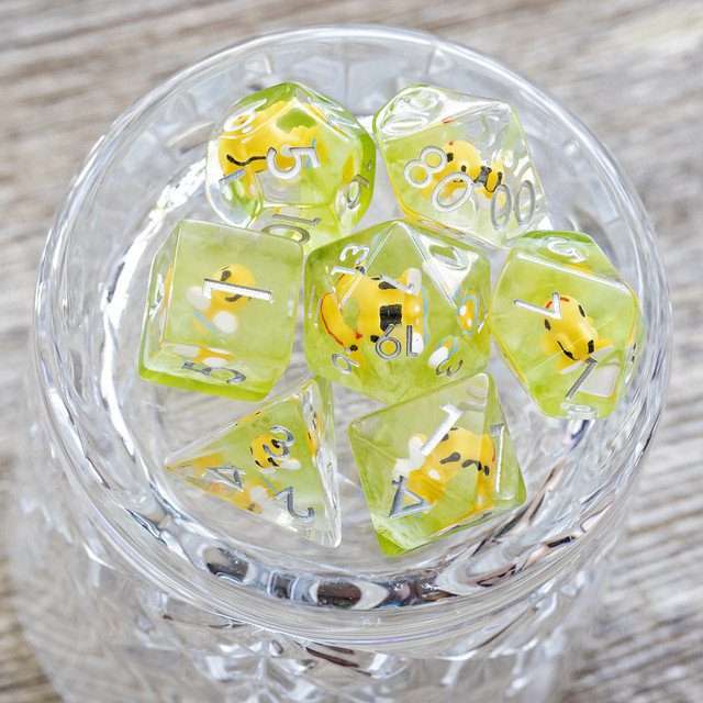 Sage's Familiars - Bumble Bee Familiar Resin Polyhedral Dice Set - Sage's PortalResin Dice Set