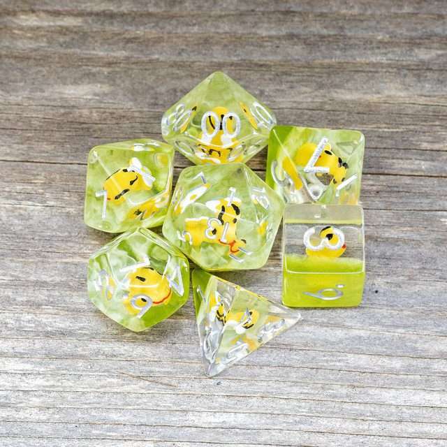 Sage's Familiars - Bumble Bee Familiar Resin Polyhedral Dice Set - Sage's PortalResin Dice Set