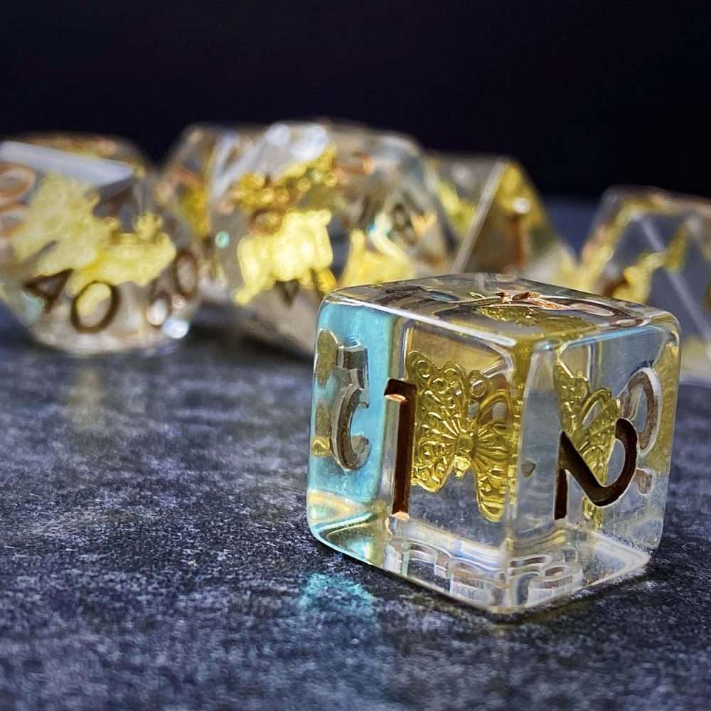 Sage's Familiars - Butterfly Familiar Resin Polyhedral Dice Set - Sage's PortalResin Dice Set