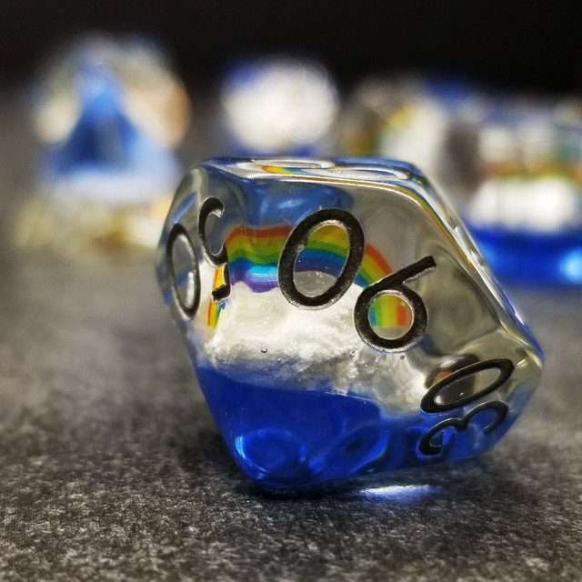 Sage's Familiars - Enchanted Rainbow and Clouds Resin Polyhedral Dice Set - Sage's PortalResin Dice Set