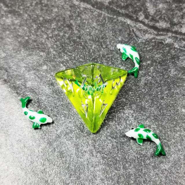 Sage's Familiars - Green Fish in Lake Familiar Silver Ink Resin Polyhedral Dice Set - Sage's PortalResin Dice Set
