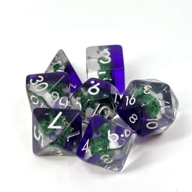 Sage's Familiars - Green Frog Resin Polyhedral Dice Set - Sage's PortalResin Dice Set