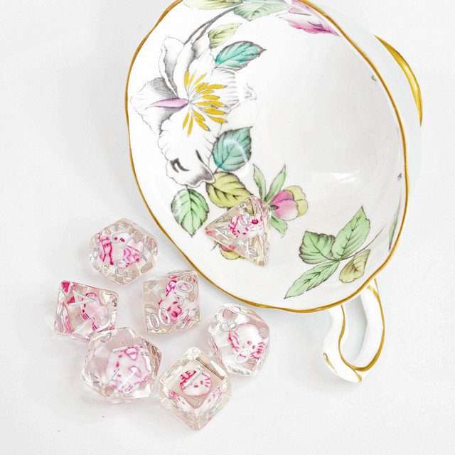 Sage's Familiars - Kitty Treats Resin Pink Polyhedral Dice Set - Sage's PortalResin Dice Set