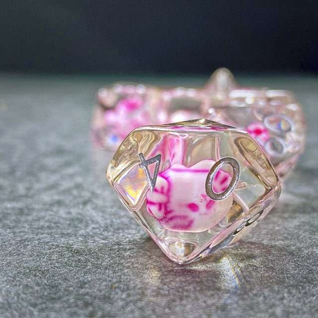 Sage's Familiars - Kitty Treats Resin Pink Polyhedral Dice Set - Sage's PortalResin Dice Set