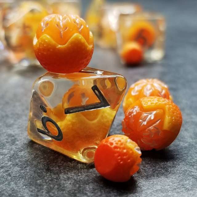Sage's Familiars - Magic Oranges Resin Polyhedral Dice Set - Sage's PortalResin Dice Set