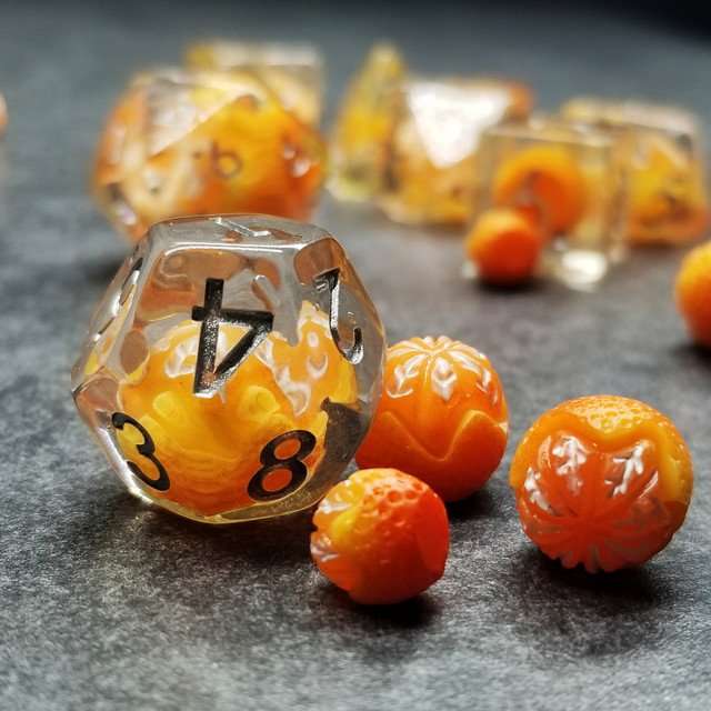 Sage's Familiars - Magic Oranges Resin Polyhedral Dice Set - Sage's PortalResin Dice Set