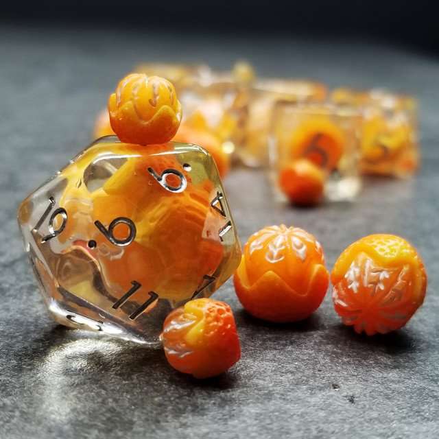 Sage's Familiars - Magic Oranges Resin Polyhedral Dice Set - Sage's PortalResin Dice Set