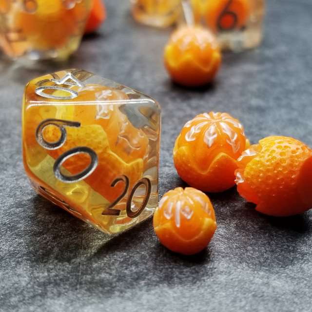 Sage's Familiars - Magic Oranges Resin Polyhedral Dice Set - Sage's PortalResin Dice Set