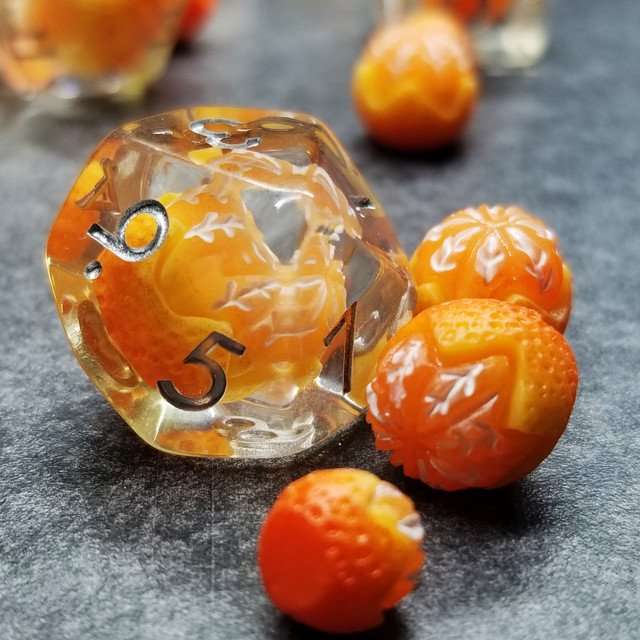 Sage's Familiars - Magic Oranges Resin Polyhedral Dice Set - Sage's PortalResin Dice Set