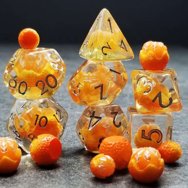 Sage's Familiars - Magic Oranges Resin Polyhedral Dice Set - Sage's PortalResin Dice Set