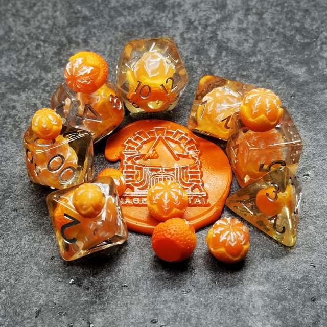 Sage's Familiars - Magic Oranges Resin Polyhedral Dice Set - Sage's PortalResin Dice Set