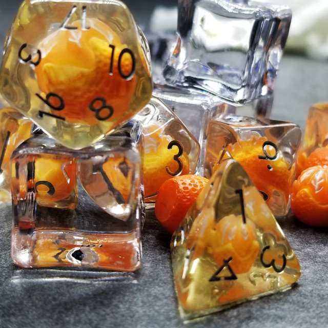 Sage's Familiars - Magic Oranges Resin Polyhedral Dice Set - Sage's PortalResin Dice Set