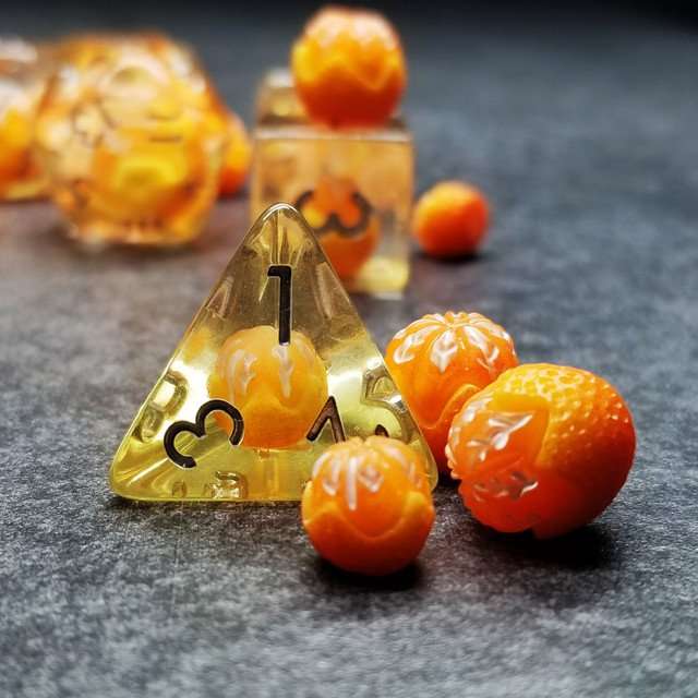 Sage's Familiars - Magic Oranges Resin Polyhedral Dice Set - Sage's PortalResin Dice Set