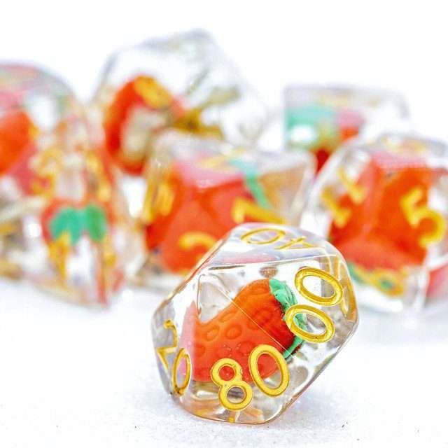 Sage's Familiars - Magic Strawberries Resin Polyhedral Dice Set - Sage's PortalResin Dice Set