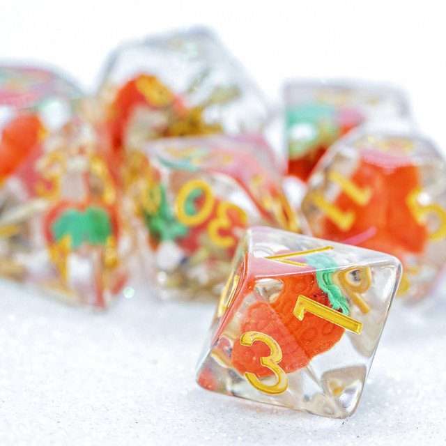 Sage's Familiars - Magic Strawberries Resin Polyhedral Dice Set - Sage's PortalResin Dice Set