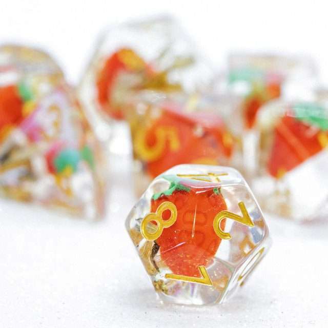 Sage's Familiars - Magic Strawberries Resin Polyhedral Dice Set - Sage's PortalResin Dice Set