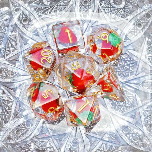 Sage's Familiars - Magic Strawberries Resin Polyhedral Dice Set - Sage's PortalResin Dice Set