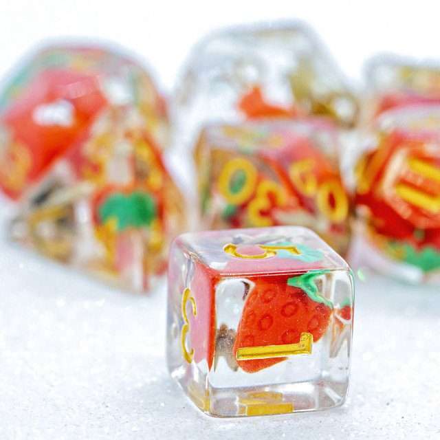 Sage's Familiars - Magic Strawberries Resin Polyhedral Dice Set - Sage's PortalResin Dice Set