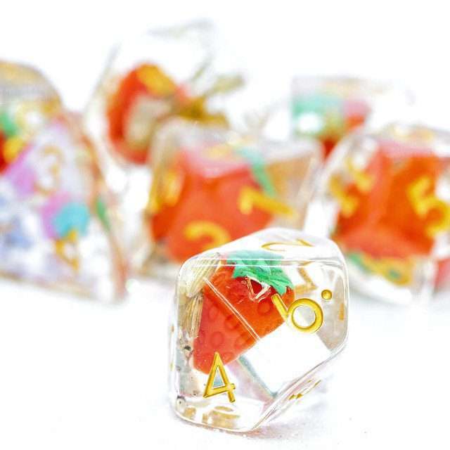 Sage's Familiars - Magic Strawberries Resin Polyhedral Dice Set - Sage's PortalResin Dice Set