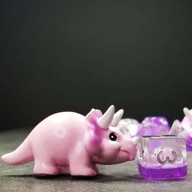 Sage's Familiars - Pink Baby Triceratops Resin Polyhedral Dice Set + Optional Matching Figurine - Sage's PortalResin Dice + Figurine Set