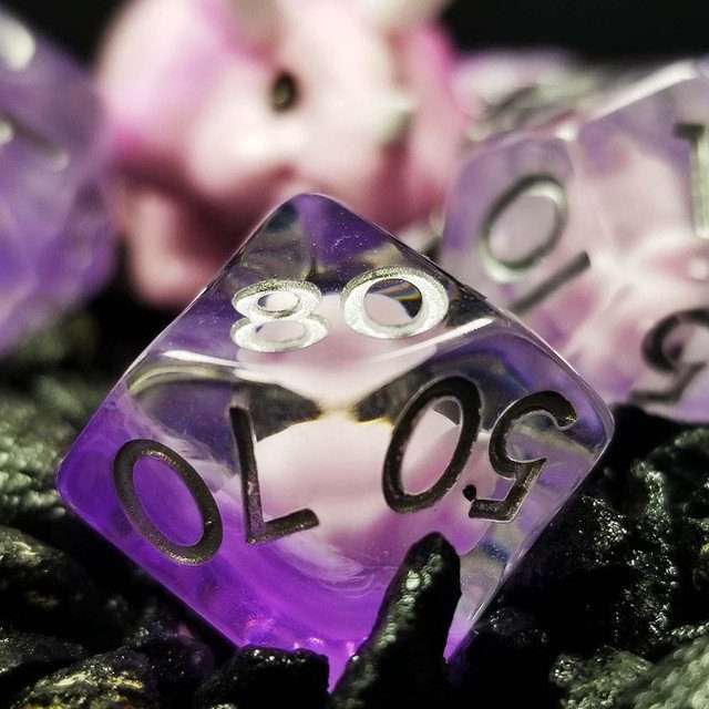 Sage's Familiars - Pink Baby Triceratops Resin Polyhedral Dice Set + Optional Matching Figurine - Sage's PortalResin Dice + Figurine Set