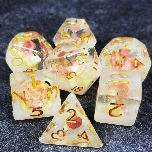 Sage's Familiars- Pink Baby Turtle Familiar Resin Polyhedral Dice Set - Sage's PortalResin Dice Set