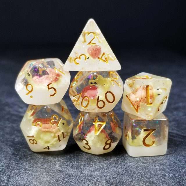 Sage's Familiars- Pink Baby Turtle Familiar Resin Polyhedral Dice Set - Sage's PortalResin Dice Set