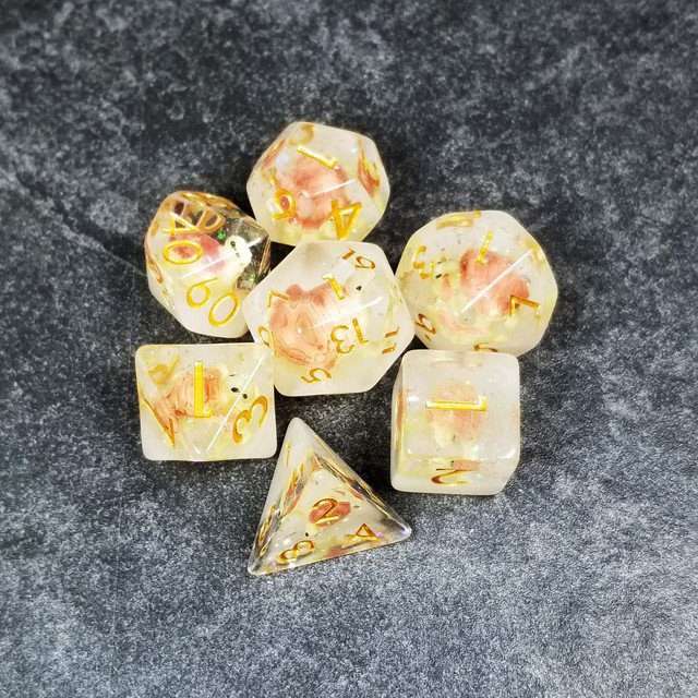 Sage's Familiars- Pink Baby Turtle Familiar Resin Polyhedral Dice Set - Sage's PortalResin Dice Set