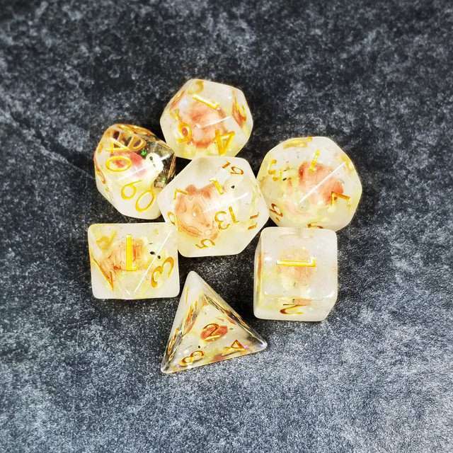 Sage's Familiars- Pink Baby Turtle Familiar Resin Polyhedral Dice Set - Sage's PortalResin Dice Set