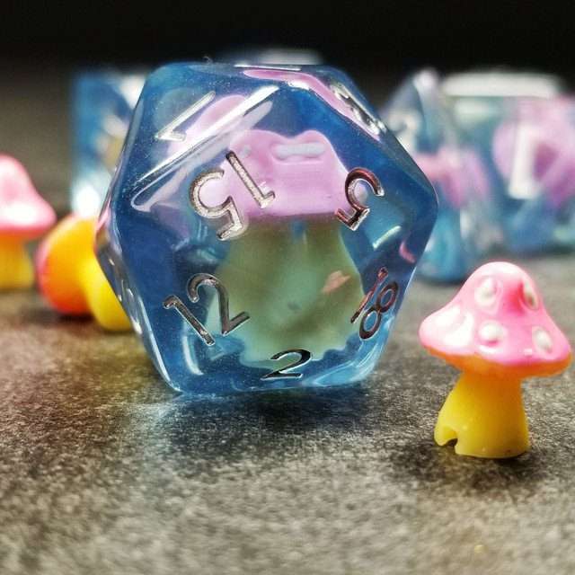 Sage's Familiars - Pink Magic Shrooms Resin Polyhedral Dice Set - Sage's PortalResin Dice Set